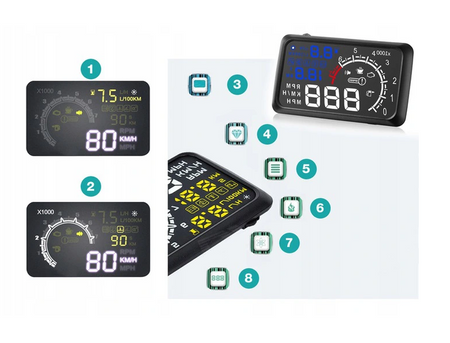 Kijelző kivetítő LED LCD HUD OBD2 5.5 kék