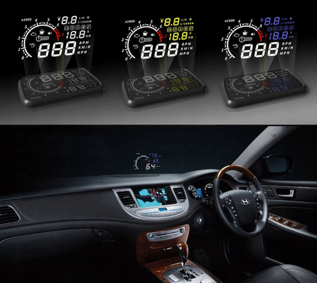 Kijelző kivetítő LED LCD HUD OBD2 5.5 kék