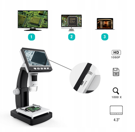 Digitális mikroszkóp 1000x LCD IPS 1080P kijelző