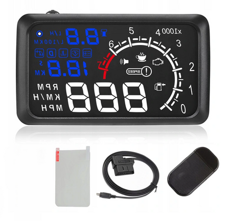 Kijelző kivetítő LED LCD HUD OBD2 5.5 kék