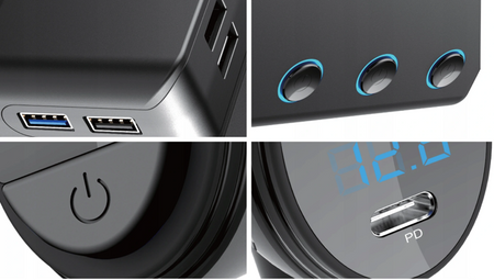 12-24V 4xUSB QC PD szivargyújtó aljzatba dugható töltő elosztó 12-24V