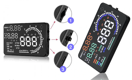 Kijelző projektor LED LCD HUD OBD2 5.5 CLOCKS